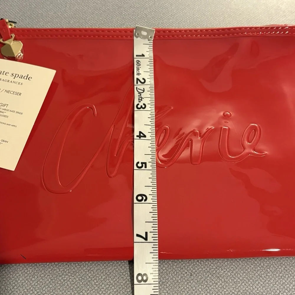 Kate Spade Fragrances Red Makeup Bag Zip Pouch PU/Polyester NWT Giftable Glossy